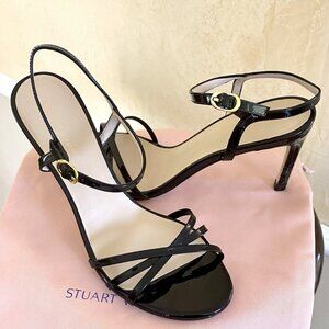 STUART WEITZMAN STARLA 80 SANDALS 7.5B STRAPPY PATENT LEATHER BL HEELS